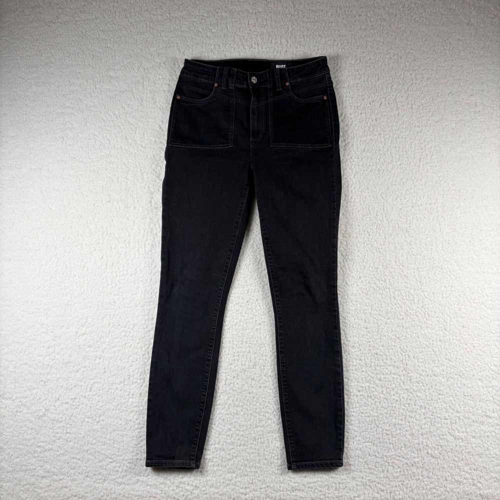 Paige Hoxton Ankle High Rise Skinny Jeans Black Patch Pocket Size 29x29